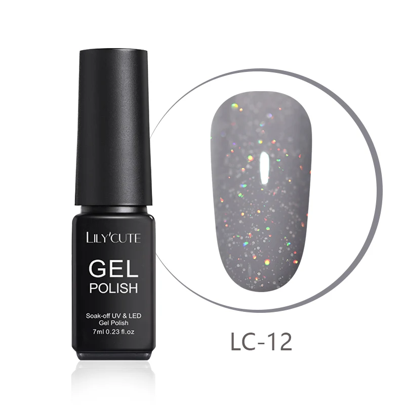 LC-12 LILYCUTE, 7 мл, блеск для ногтей, УФ-Гель-лак, блестящий, серый, фиолетовый цвета, замачивается, стойкий УФ гель для ногтей, Гель-лак - Цвет: LC-12