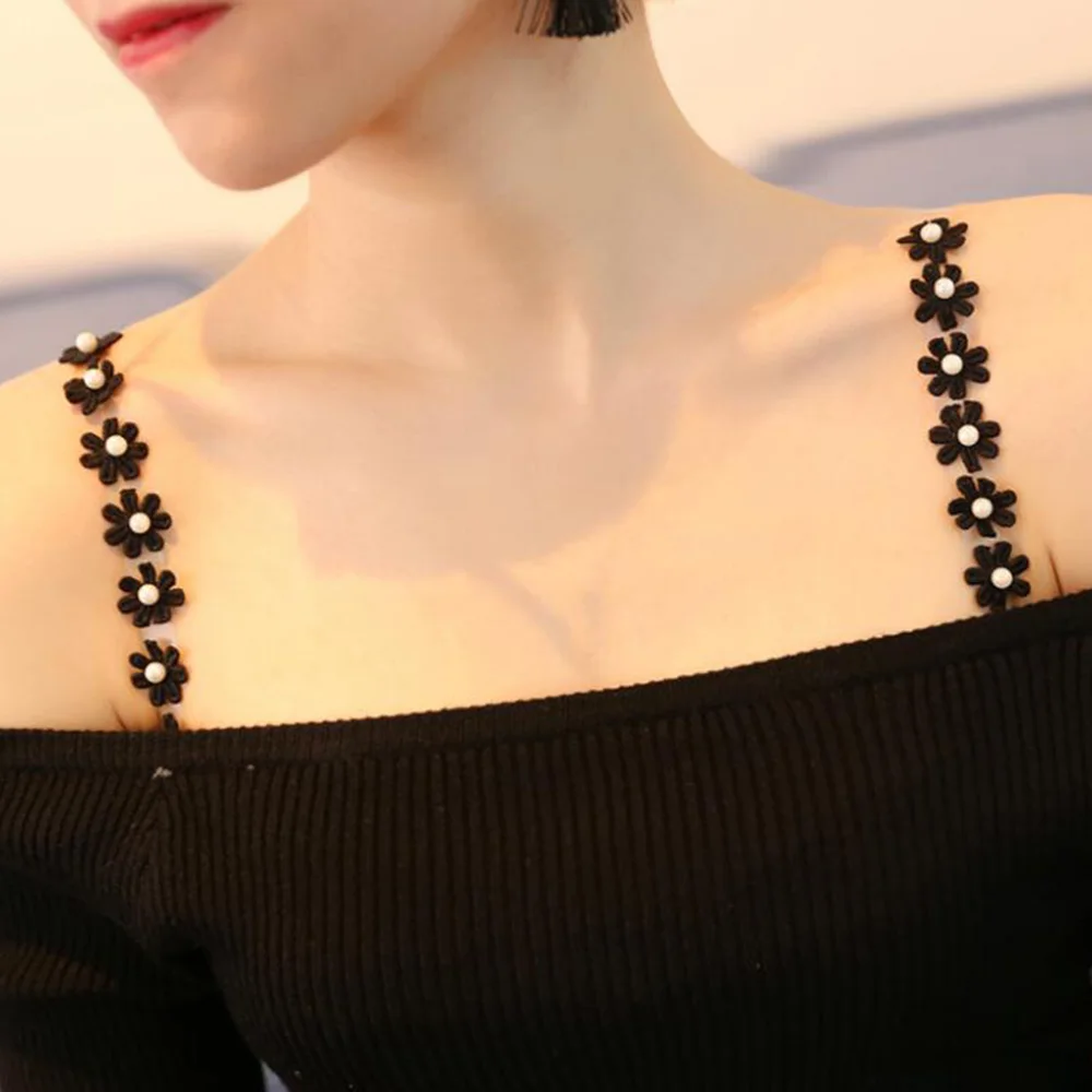 

1pair Invisible Bra Straps Slip-Resistant Transparent Summer Sexy Silicone Shoulder Straps Lace Flower Adjustable Bra Straps