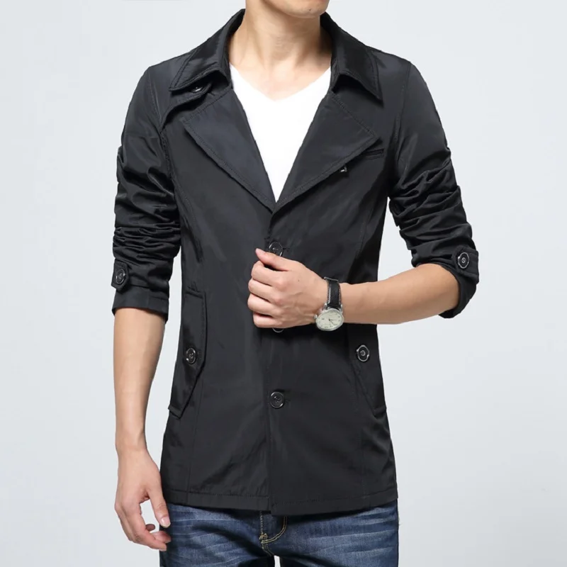 Мужской осенний тонкий Тренч Uwback новинка 2017 модные однобортные пальто цвета хаки