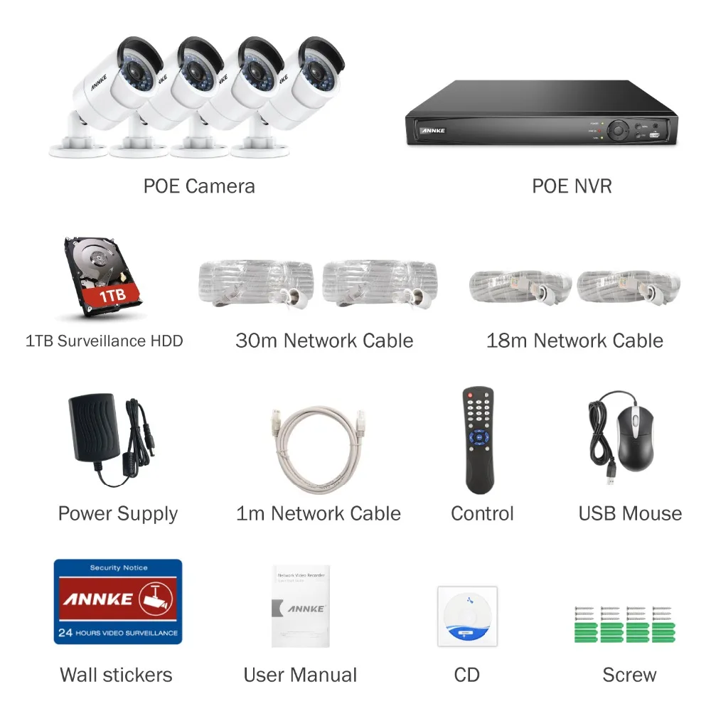 ANNKE 1080P POE Surveillance Camera System 8CH 6MP Security NVR With 8PCS 2MP CCTV Outdoor Weatherproof H.264+ Onvif P2P | Безопасность