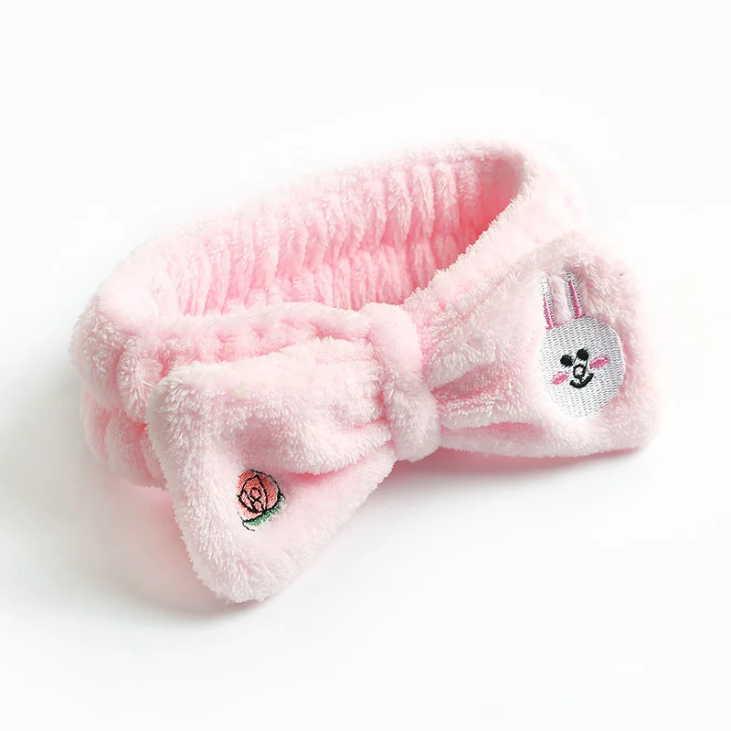Pink rabbit Милая мягкая флисовая женская повязка на голову с заячьими ушками для макияжа, повязка для волос для мытья лица, спа-маска для душа - Цвет: Pink rabbit