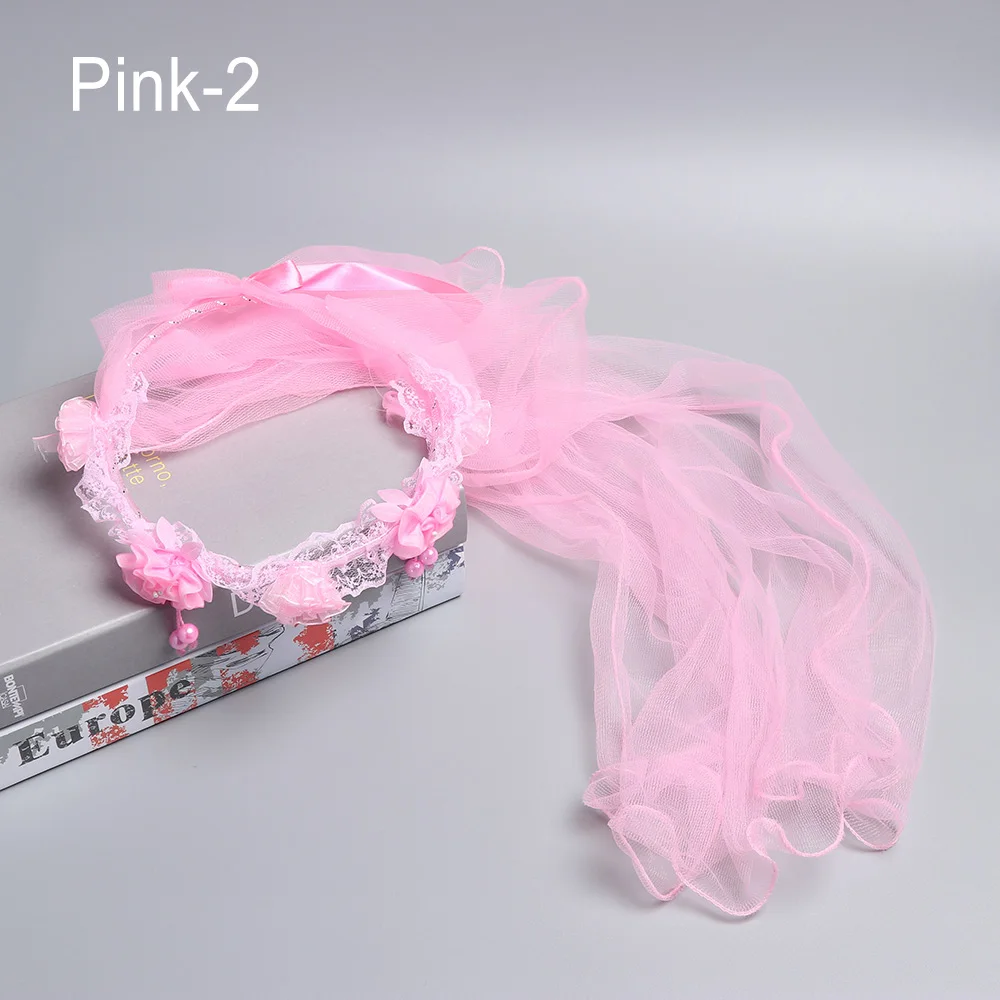 pink-2 Платье ручной работы с вуалью лента на голову с цветочным украшением, Венок Корона Венок повязка на голову кружевные головные уборы для невесты Свадебная вечеринка аксессуары для волос Бохо Стиль - Цвет: pink-2