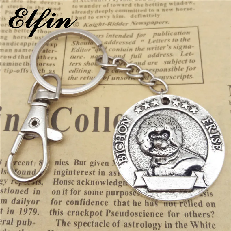 Elfin винтажные брелки для ключей Bichon Frise античные посеребренные цепочки ювелирные