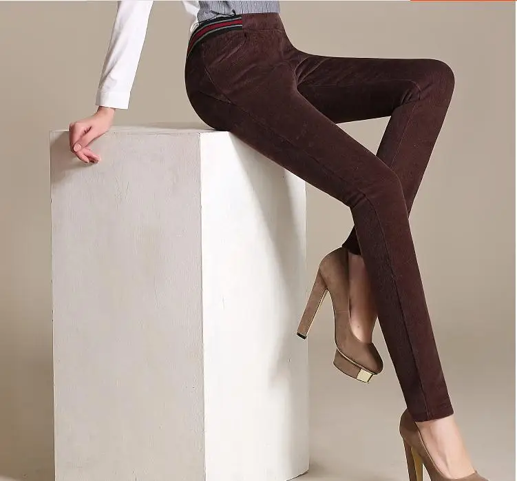 Вельветовые брюки бархатные плотные облегающие зимние повседневные эластичные