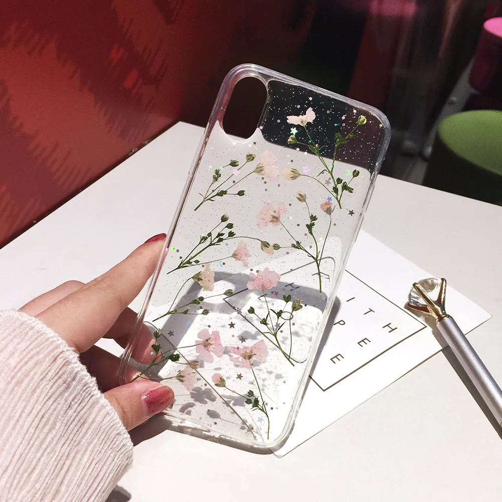 Чехлы с натуральным высушенным цветком для iPhone 11 12 Pro X XS Max XR 6 6S 7 8 Plus чехол ручной