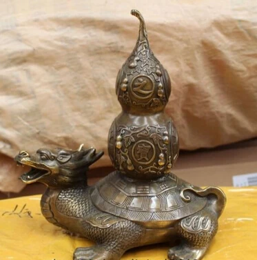 

Copper Brass CHINESE crafts Asian 11 China Bronze Fengshui Folk Longevity Dragon Tortoise Turtle Calabash Statue