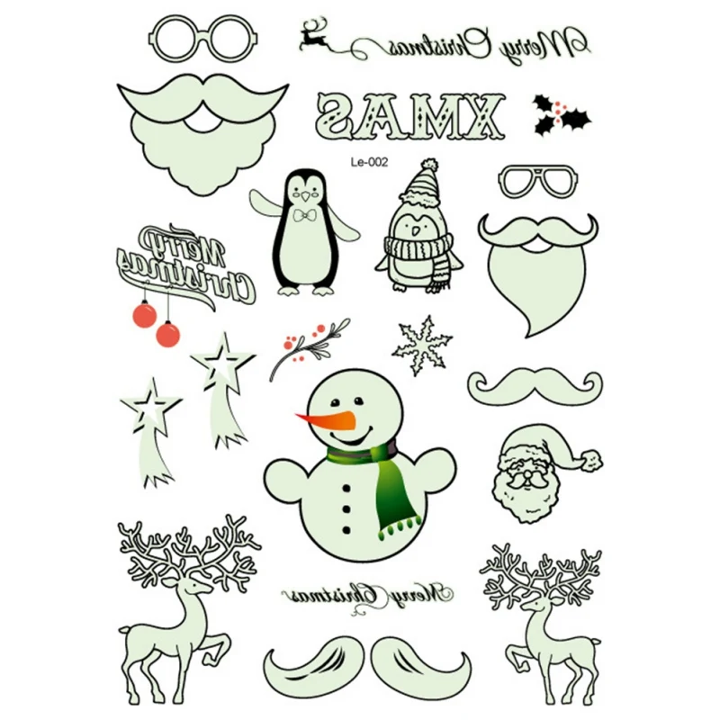 Christmas Luminous Tattoo Glow In The Dark Glitter Tatoo Flash Temporary Stickers For Safe Water Transfer Body Art | Дом и сад