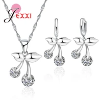 cherry plant style fashion necklace trendy earrings for girls 925 sterling silver jewelry sets engagement bijoux for women