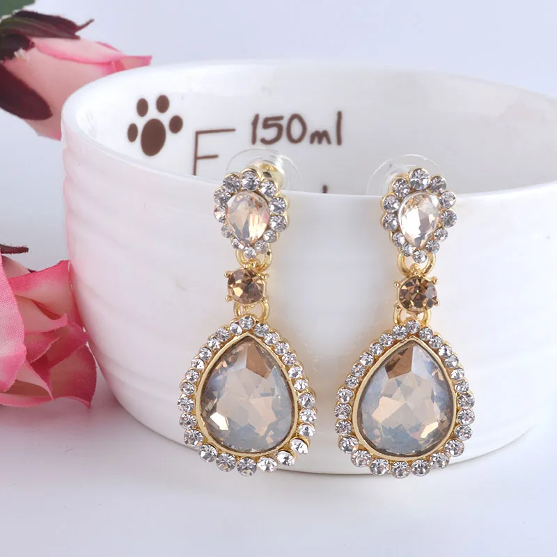 Rhineston капли воды дизайн стекла цвета шампанского Кристалл серьги-капли женские вечерние свадебное платье мотаться свадебные серьги - Окраска металла: champagne