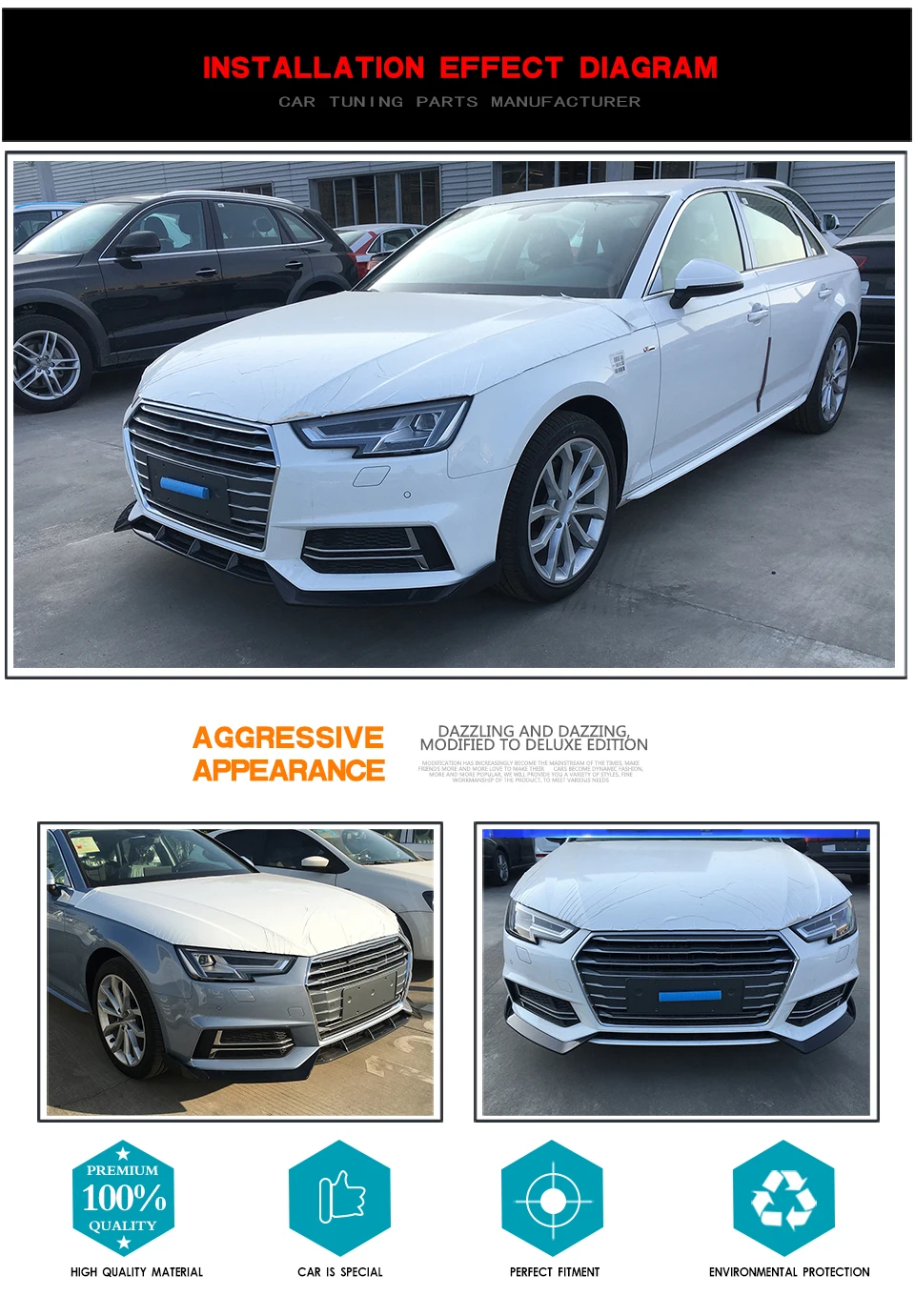 Карбоновое волокно автомобильный передний спойлер Бампер протектор для Audi A4 B9 SLINE S4 Седан 4 двери двухсторонняя антенна