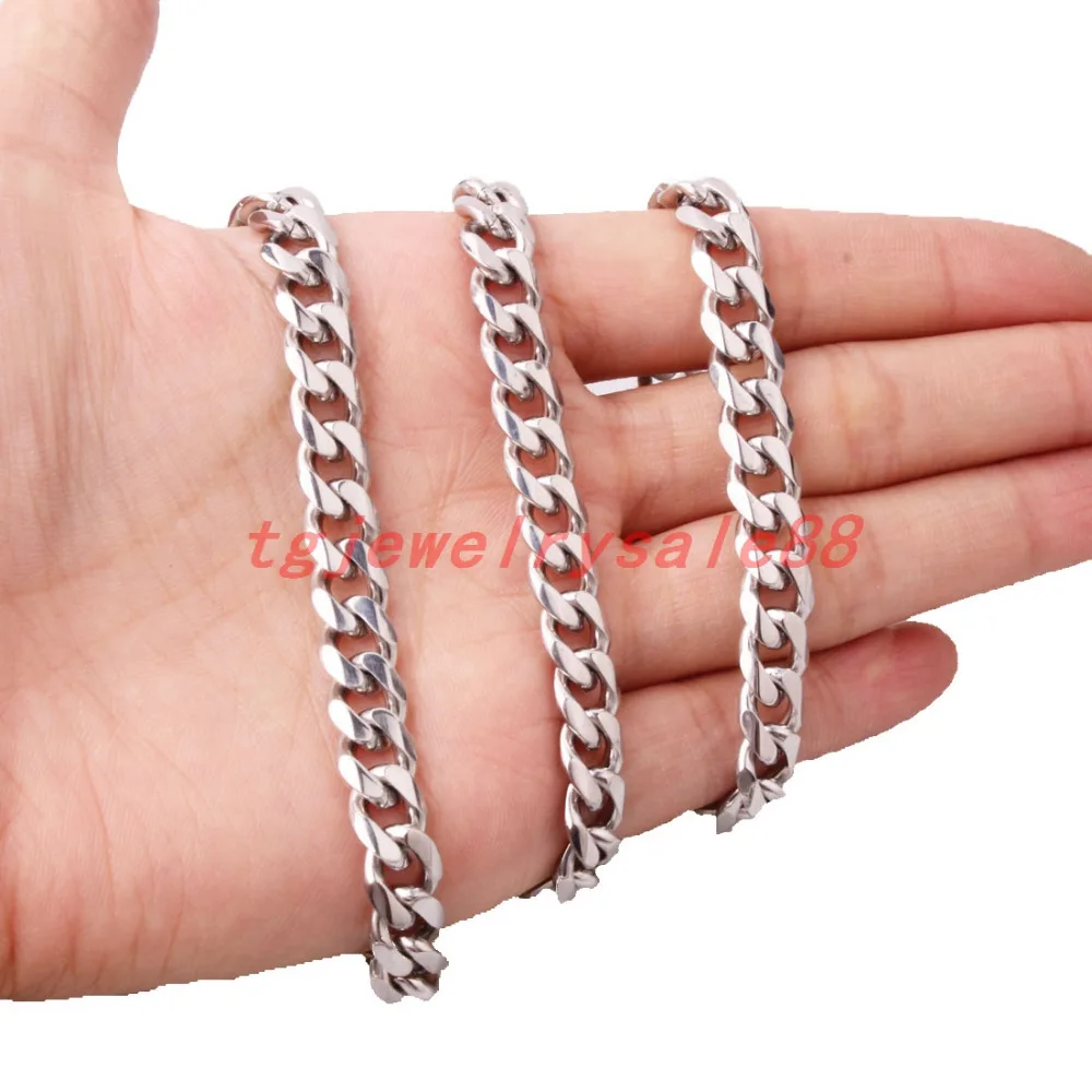 

Cool Men's 8mm Wide Silver Color Necklace Or Bracelet Jewelry 316L Stainless Steel Never Fade Curb Cuban Link Chain 7-40"