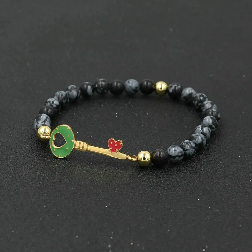 heart key snow Модный натуральный камень Бусины из амазонита браслет для мужчин золото нержавеющая сталь Сердце ключ Браслеты для женщин пары Pulseira - Окраска металла: heart key snow