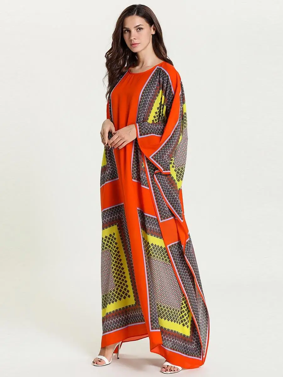 Мусульманский кафтан с рукавом летучая мышь в Дубае длинное платье принтом абайя