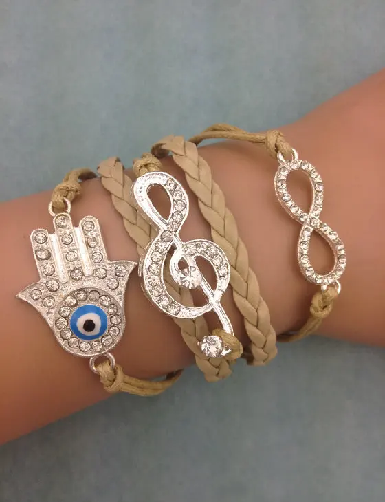 3 шт. бесконечности браслет ручной работы металл очарование кожаный модные jewerlly и