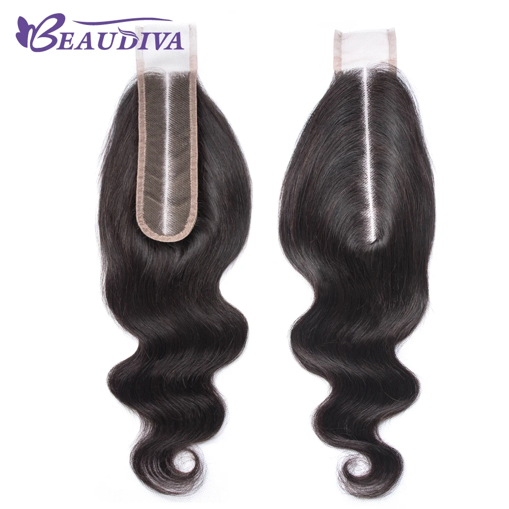 Beaudiva 2*6 объемная волна Кружева Закрытие средняя часть человеческих волос натуральный цвет бразильский Remy кружева закрытие с детскими волосами