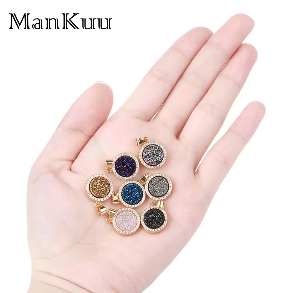 Mankuu Round Opal Druzy Pendant Charms Gold Plating Rainbow Crystal Natural Stone Pendants DIY Jewelry Making Accessories | Украшения и