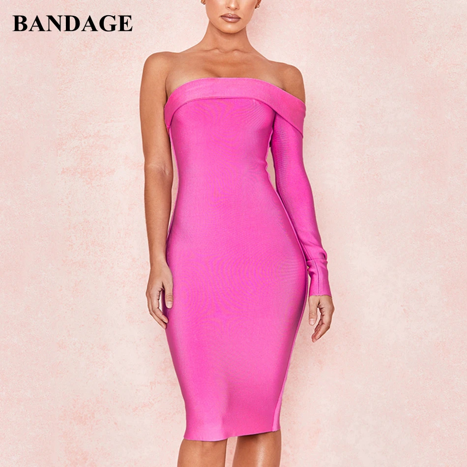 

BANDAGE New Autumn Vestidos One Shoulder Women Bandage Dress Sleeveless Elegant Office Lady Wear Celebrity Evening Party Dress