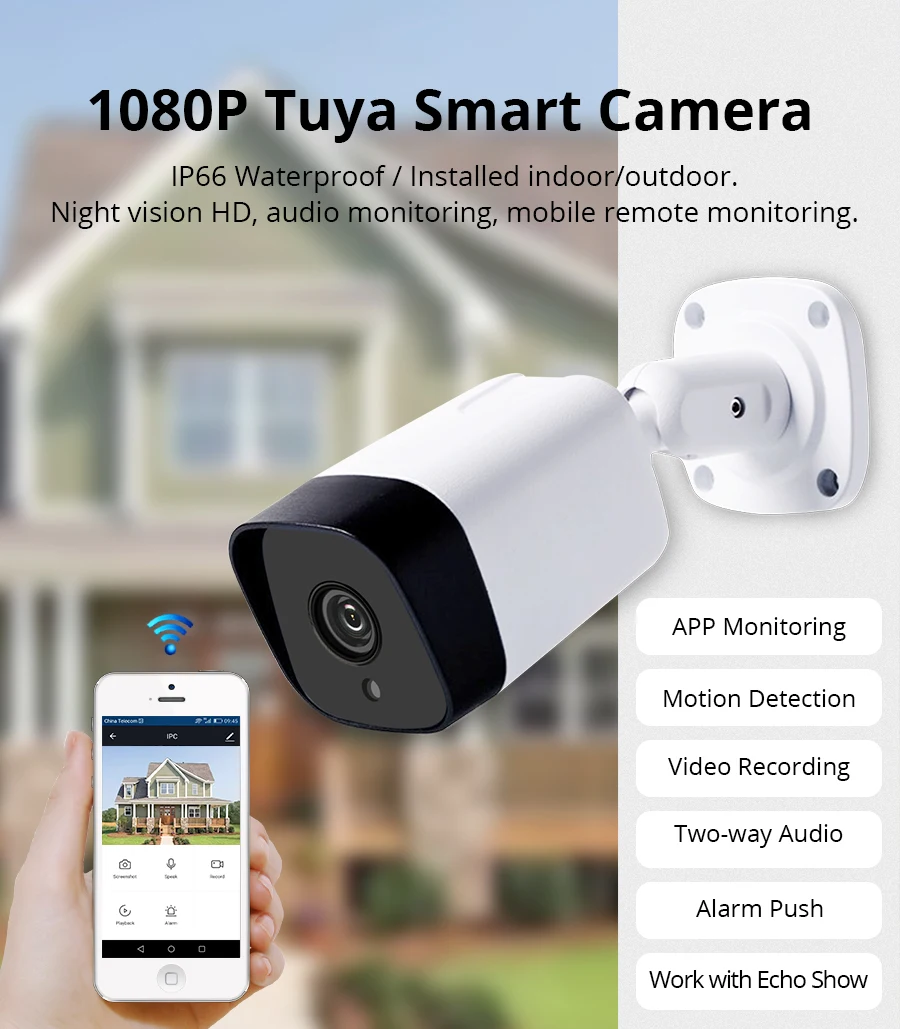 Tuya WiFi CCTV камера IP65 водонепроницаемая наружная Интерком работающая с Alexa Echo Show Умный дом Охранная сигнализация