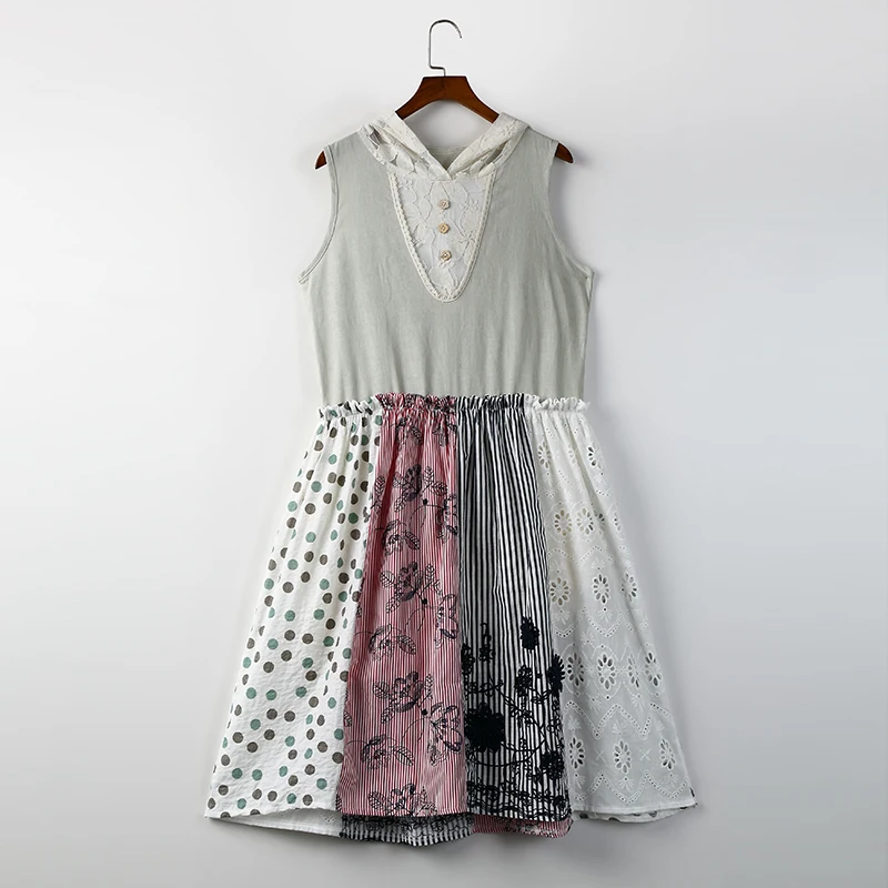 Платье жилет с капюшоном и кружевной вышивкой Sweet Mori для девочек милое