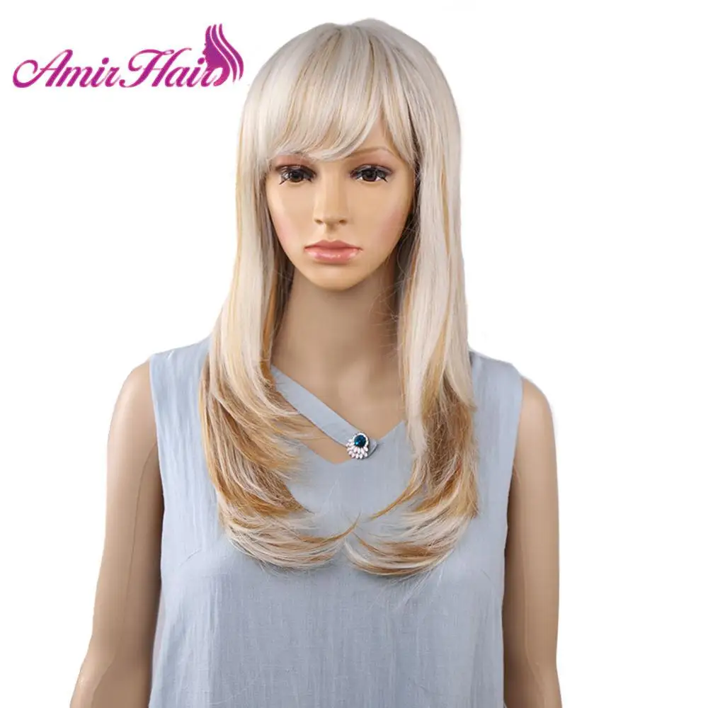 

Amir Hair Wig Blond Bob Brown Synthetic Wigs with Bangs long Blonde Wig Natural Straight Women Wigs for Party Cosplay