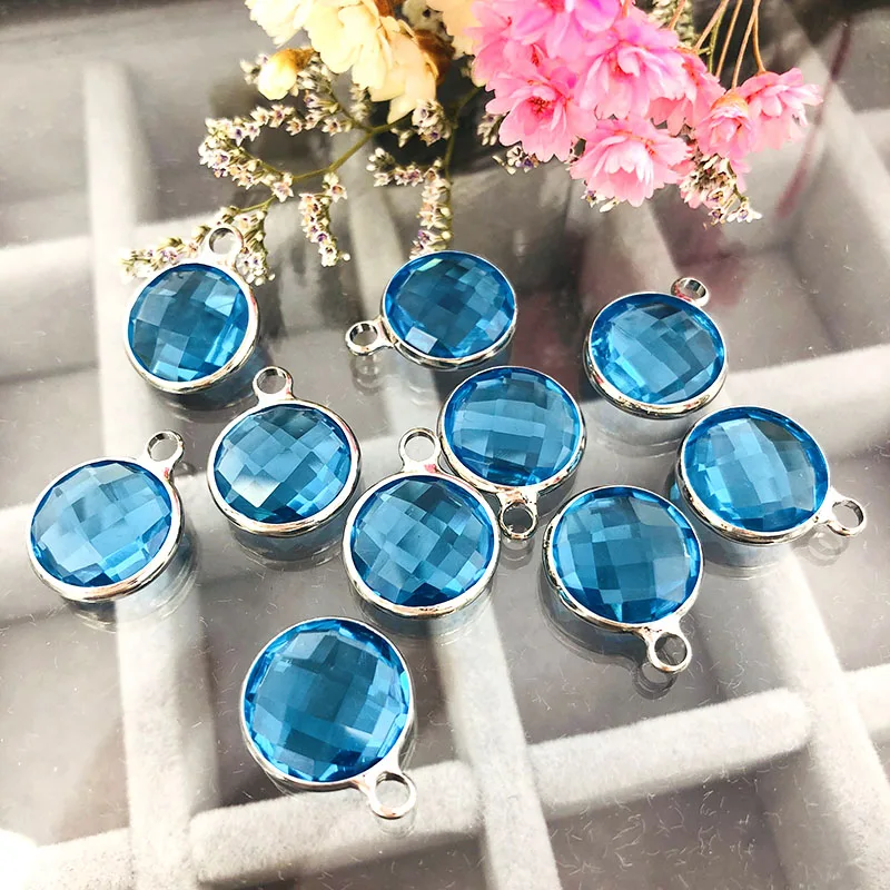 Круглые сережки из сплава 12 мм с одной петлей для пришивания стразы голубым