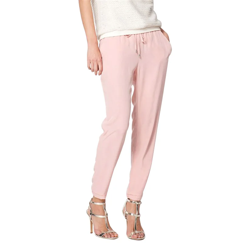 Лидер продаж Повседневное Для женщин шифон Брюки эластичный пояс сплошной Цвет
