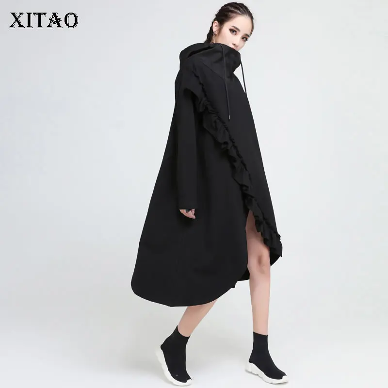 Женское кружевное платье XITAO Платье До Колена с капюшоном и длинным рукавом