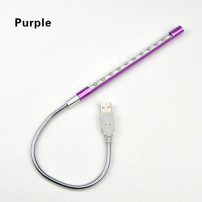 10leds Purple Светодиодный USB светильник для чтения, книжный светильник, гибкая лампа для ухода за глазами, яркие настольные лампы, мини USB светодиодный светильник для ПК и ноутбука, внешний аккумулятор - Цвет: 10leds Purple