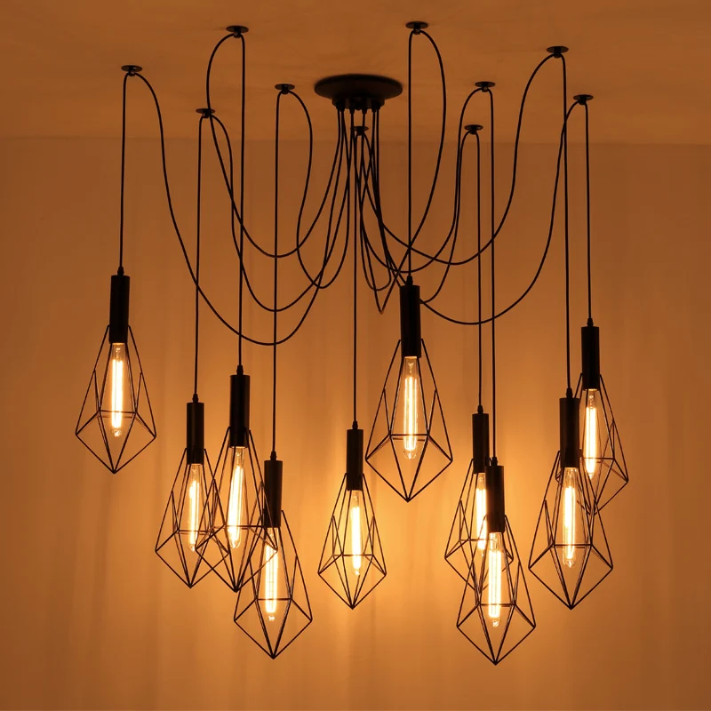 Mordern Nordic Retro Edison Bulb Light Chandelier Vintage Loft Antique Adjustable DIY E27 Art Spider Ceiling Lamp Fixture | Освещение