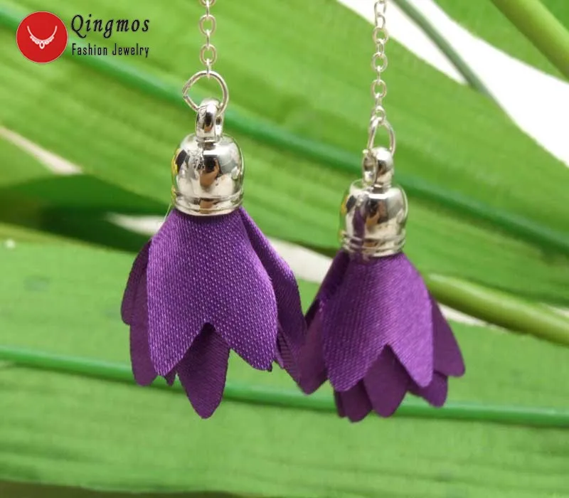 Модные Шелковые Серьги с цветами и бахромой Qingmos для женщин серьги-подвески
