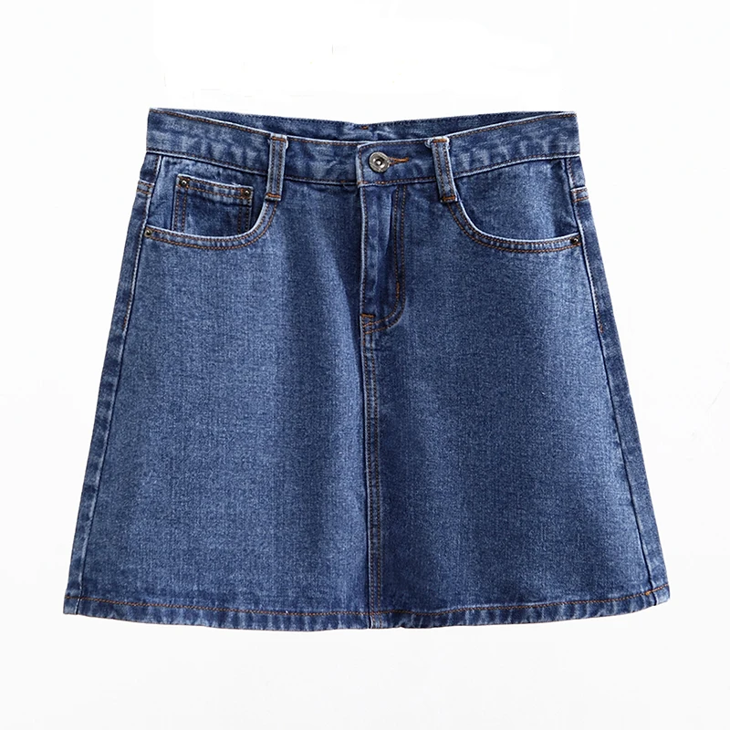 Летняя женская джинсовая мини-юбка с высокой талией а-силуэта черного синего