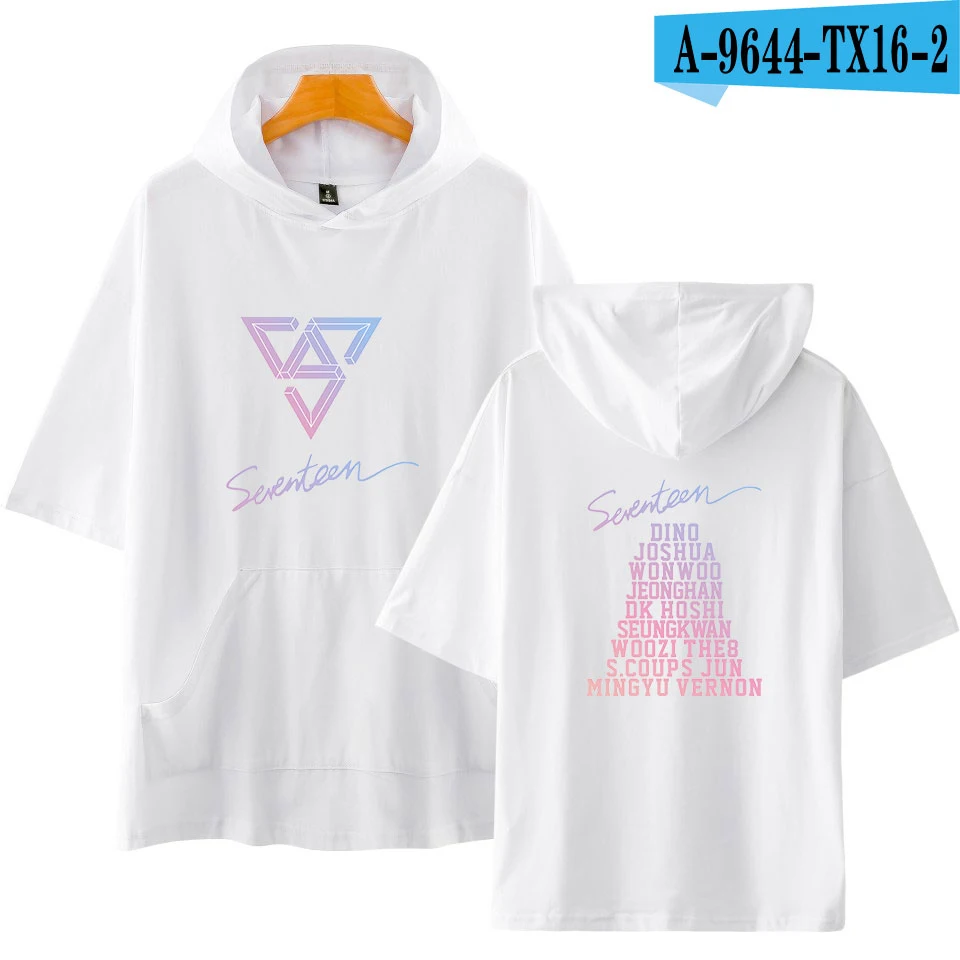 SEVENTEEN Корейский Kpop толстовки с короткими рукавами Толстовка Мода альбом Harajuku Для женщин Для мужчин модные толстовки с капюшоном одежда плюс Size4XL - Цвет: white