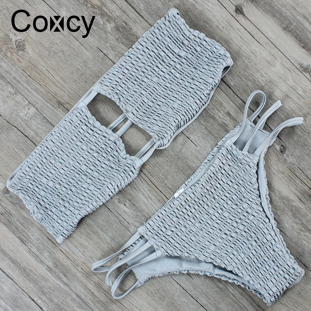 Coxcy Для женщин пикантные копченая бикини купальный костюм двухслойные пляжная