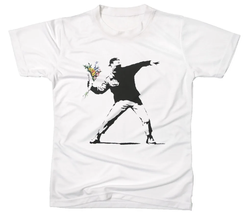 2018 модная летняя футболка Бэнкси цветок бросали бунтарь Для женщин | Мужская