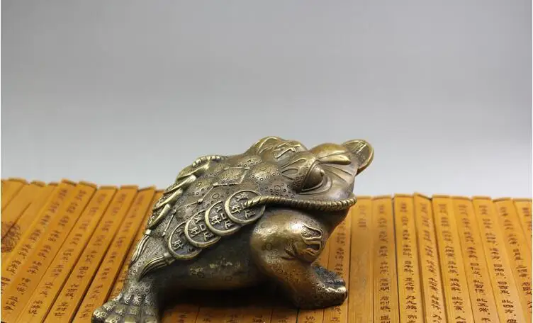 Pure copper Chinese Golden Frog Feng Shui Toad Money LUCKY Fortune Wealth Coin Home Office Decor Table Ornament Lucky | Дом и сад