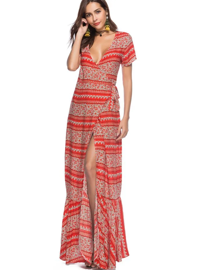 

New Print Bohemia Holiday Style dress Women Boho Longuette Slim Summer Beach Sexy Tie laddy Braces dress Sun protection