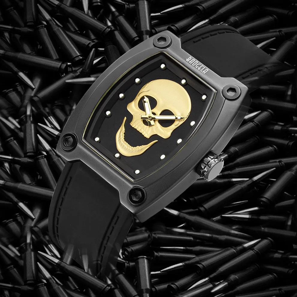 BAOGELA nouveau Спорт кварцевые squelette montres bande de Silicone грудь для люминисцентных crâne montre-браслет homme Relogios Mascu