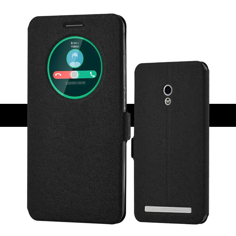 Черный Чехол с откидным окошком для ASUS Zenfone 6, чехол с окошком для просмотра, кожаный чехол для ASUS Zenfone 6, A600CG, T00G, защитный чехол для телефона, Fundas - Цвет: Черный