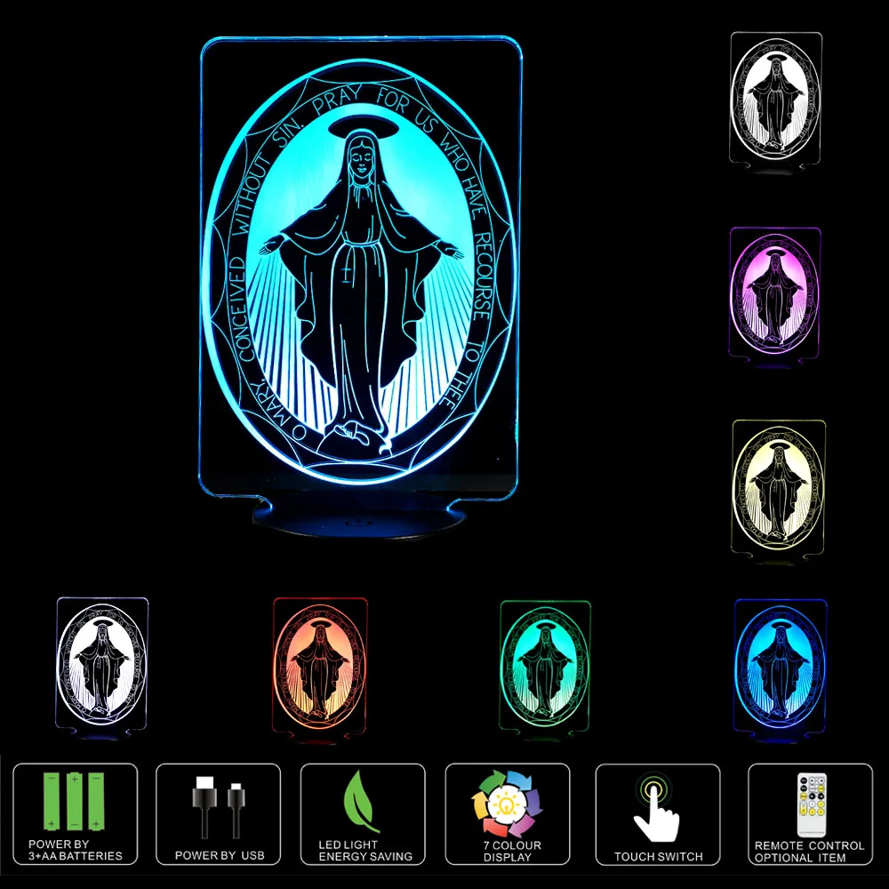 Девы Марии лампа 3D свет USB Цвет ночник украшения инновации Рождественский