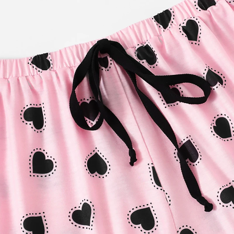 Dotfashion футболка со слоганом и принтом сердца, шорты на завязках на талии, пижамный комплект, летние пижамы для женщин, повседневная одежда для сна с коротким рукавом