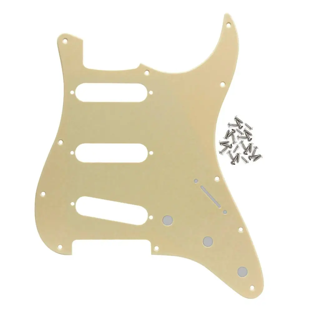 Cream 1Ply FLEOR 1 шт. Страт накладка на гитару sss pick Guard Scartch Plate w/pick guard винты для 11 отверстий гитарных частей, 20 цветов на выбор - Цвет: Cream 1Ply