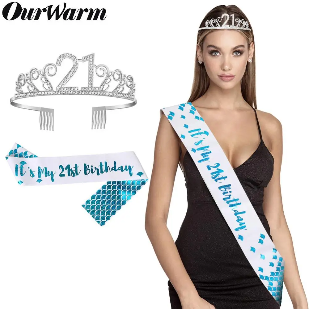 OurWarm девушка блеск Русалка Sash 180X10 см девочек день рождения принцессы корона 21st