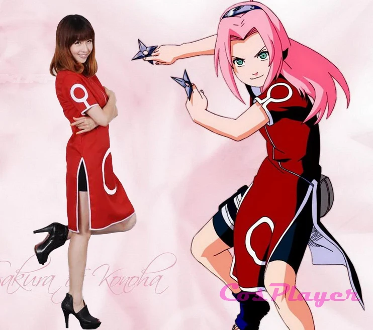 KIGUCOS Наруто косплей Харуно Сакура костюмы Тренч модный наряд женский красный