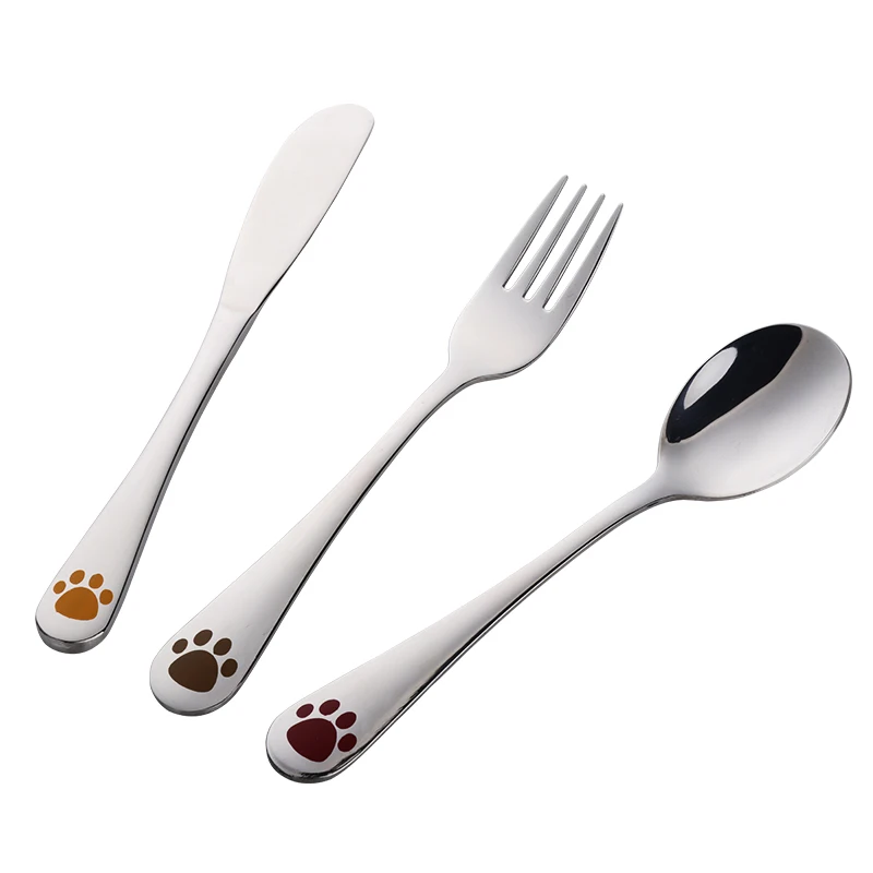 1 Set (3 pcs) Набор столовых приборов для детей 3 шт. столовая посуда ложка вилка из нержавеющей стали набор ножей посуда высокого качества набор посуды для детей милые столовые приборы - Цвет: 1 Set (3 pcs)