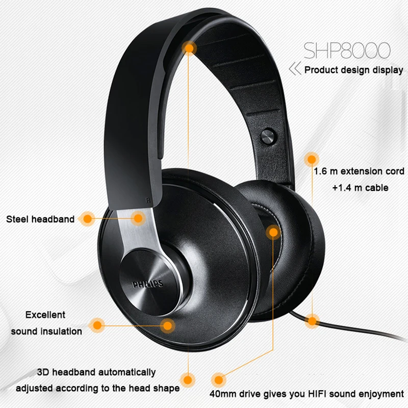 Philips SHP8000/10 нанимает наушники/Hi Fi наушники длинный провод управление громкостью