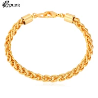 men wheat spiga link chain bracelet 6mm 21cm yellow gold color hiphop style bracelet with clasp lobster gold bracelet h751g
