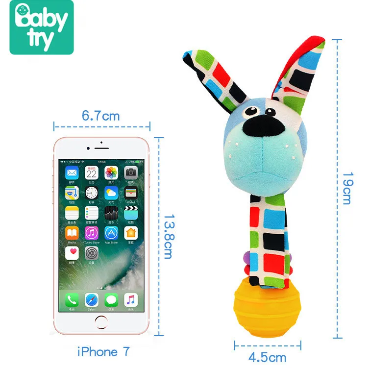 

Babytry 4 Stuffed Animal Doll Baby Comfort Mobiles BB Sticks Plush Toys Hand Rattle For Newborns Educational Gift with Bell