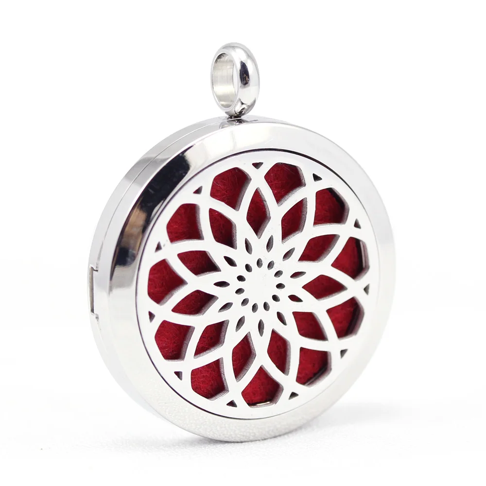 

30mm 316L stainless steel round design aroma aromatherapy essential oil diffuser necklace