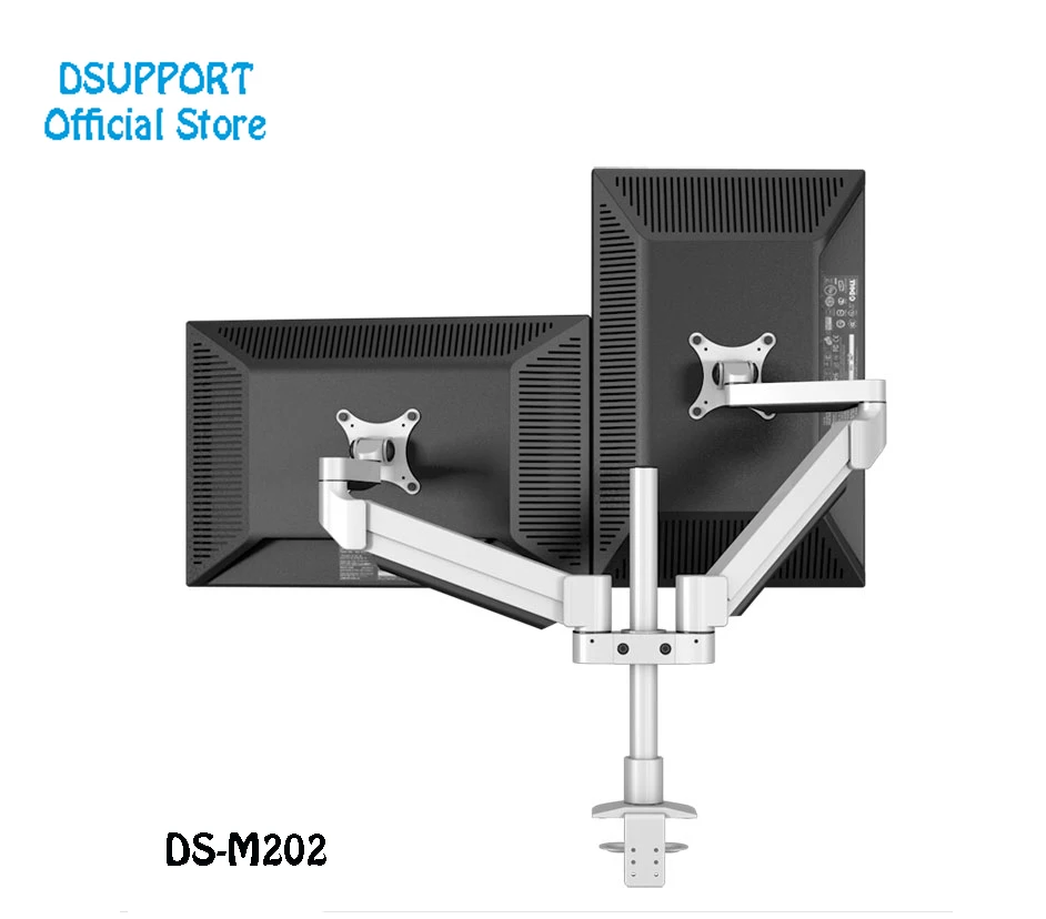 Держатель для двух мониторов M202 для рабочего стола, поддерживающий мониторы от 15 до 30 дюймов, алюминиевая конструкция с полным диапазоном движения, нагрузка до 16 кг, столбик высотой 40 см.