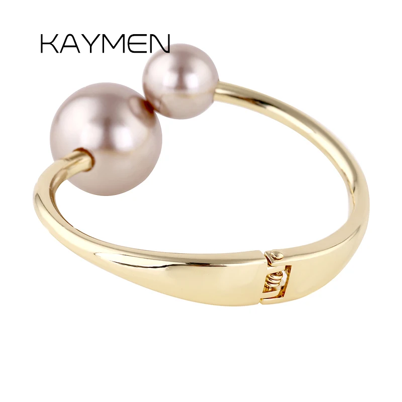 Модный золотистый браслет KAYMEN для женщин с двойной имитацией жемчуга красивый